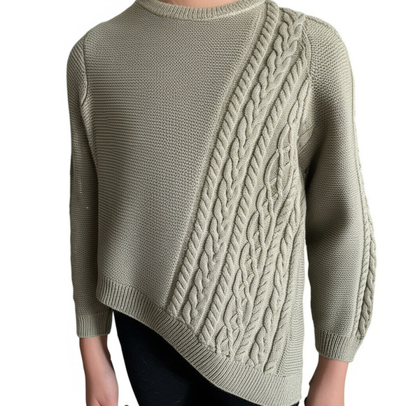 Tommy Bahama Kids Sweater Size L (10/12) Tan Cable Knit Asymmetrical Cozy - Picture 7 of 7